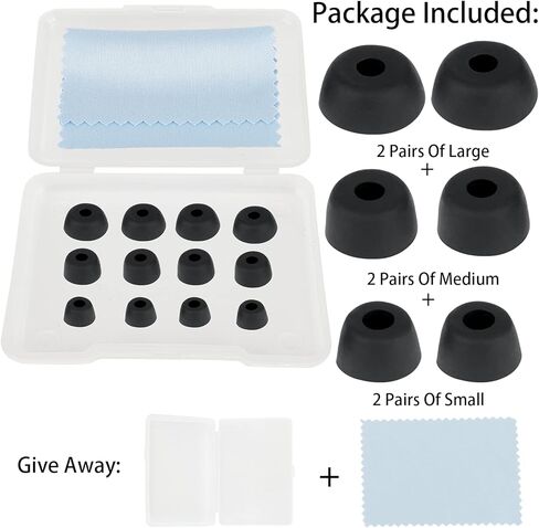 Earbud Replacements Tips Earbuds Tips Soft Rubber Silicone Eargel Cover, Compatible with Jabra Elite 75t/ 65t/ Active/ 7 Pro/Elite 3/ Elite S/M/L 6 Pairs Black and Transparent White in Kuwait