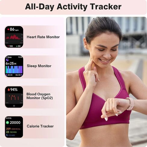 Smart Watches for Women Android iPhone, [1.8'' HD Screen] Smartwatch Alexa Built-in Fitness Tracker Watch with Bluetooth Calls, IP68 Waterproof, Heart Rate/Sleep/SpO2 Monitor, 110 Sports Mode in Kuwait