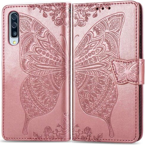 MEUPZZK Samsung Galaxy A50 Case, Samsung A50 / A50s / A30s Wallet Case, Embossed Butterfly Premium PU Leather [Kickstand] [Card Slots] [Wrist Strap] [6.4 inch] Cover for Samsung A50 (A-Lavender) in Kuwait