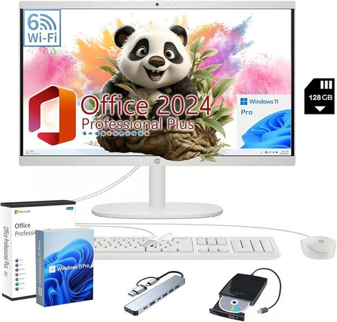 HP All-in-One Desktop Computer - with Office 2024 Lifetime, 21.5" FHD Display, HD Webcam, WiFi 6, Intel Celeron J4025, Windows 11 Pro w/USB Hub(32GB RAM | 2TB SSD) in Saudi Arabia