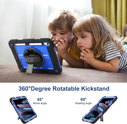 بالنسبة لـ iPad (A16) Case11 'Case11' (2025)/حالة الجيل العاشر 10.9 '' (2022) ، 360 درجة مع [حامي الشاشة وحزام قلم رصاص وحزام الكتف] علبة مقاومة للصدمات (أسود+أزرق) in Kuwait