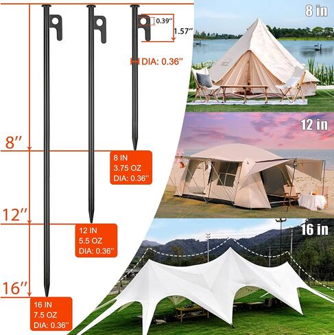 24 Pack Tent Stakes Heavy Duty Metal Tent Pegs for Camping Steel Tent Stakes 12 inch Unbreakable and Inflexible in Saudi Arabia