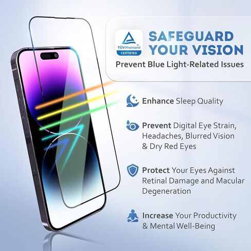 Deppa |2 Pack| Eye Safeguard TÜV Certified Anti-Blue Light Screen Protector for iPhone 13 Mini (5.4') Tempered Glass Edge to Edge Full Cover with Easy Installation Kit Tray in Saudi Arabia