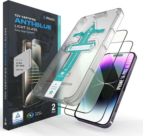 Deppa |2 Pack| Eye Safeguard TÜV Certified Anti-Blue Light Screen Protector for iPhone 13 Mini (5.4') Tempered Glass Edge to Edge Full Cover with Easy Installation Kit Tray in Saudi Arabia