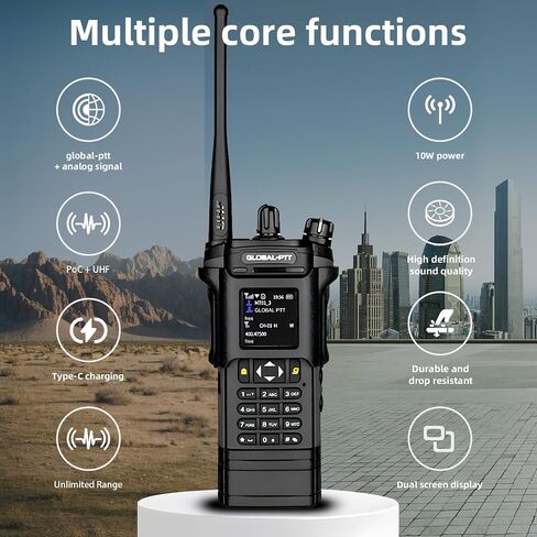 2-Pack 4G LTE PoC and Analog Two-Way Radios, Dual Band UHF/VHF 10w Power Unlimited Nationwide Range Walkie Talkie - Included 1-Year Data Plan (5288 Plus) in Saudi Arabia