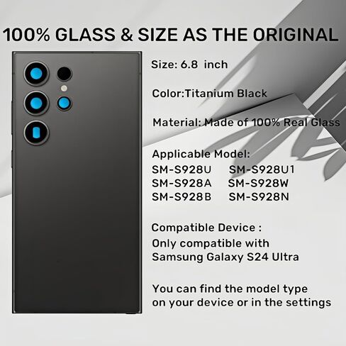Galaxy S24 Ultra Back Glass Replacement for Samsung Galaxy S24 Ultra Rear Back Cover Glass Waterproof and Camera Lens+Professional Repair Tool Kit (Titanium Black) in Saudi Arabia