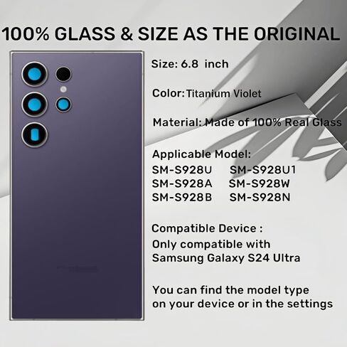 Galaxy S24 Ultra Back Glass Replacement for Samsung Galaxy S24 Ultra Rear Back Cover Glass Waterproof and Camera Lens+Professional Repair Tool Kit (Titanium Black) in Saudi Arabia