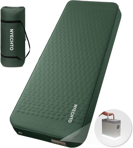 Self Inflating Sleeping Pad with Electric Pump, 4" Thick Ultralight Memory Foam Camping Mattress, Telescopic & Compact, Fast Inflate Insulated Camping Air Mats for Car Travel/Tent/Cot,Green in Saudi Arabia