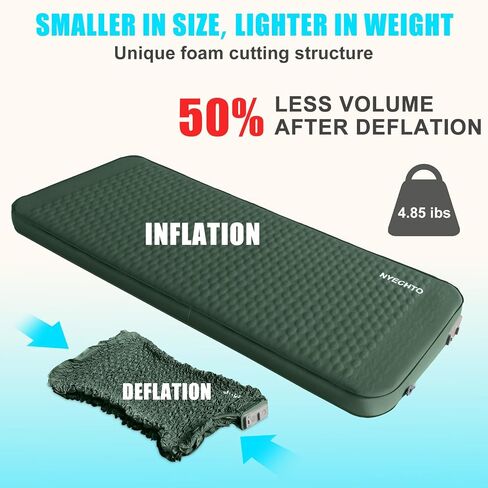 Self Inflating Sleeping Pad with Electric Pump, 4" Thick Ultralight Memory Foam Camping Mattress, Telescopic & Compact, Fast Inflate Insulated Camping Air Mats for Car Travel/Tent/Cot,Green in Saudi Arabia