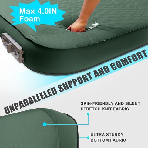 Self Inflating Sleeping Pad with Electric Pump, 4" Thick Ultralight Memory Foam Camping Mattress, Telescopic & Compact, Fast Inflate Insulated Camping Air Mats for Car Travel/Tent/Cot,Green in Saudi Arabia