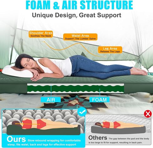 Self Inflating Sleeping Pad with Electric Pump, 4" Thick Ultralight Memory Foam Camping Mattress, Telescopic & Compact, Fast Inflate Insulated Camping Air Mats for Car Travel/Tent/Cot,Green in Saudi Arabia