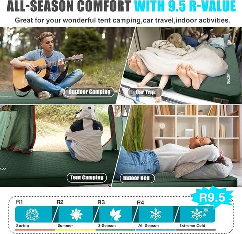 Self Inflating Sleeping Pad with Electric Pump, 4" Thick Ultralight Memory Foam Camping Mattress, Telescopic & Compact, Fast Inflate Insulated Camping Air Mats for Car Travel/Tent/Cot,Green in Saudi Arabia