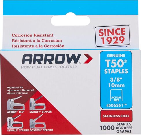 Arrow Fastener 504SS1 Heavy Duty T50 Stainless Steel Staples for Upholstery, Construction, Furniture, Crafts, 1/4-Inch Leg Length, 3/8-Inch Crown Size,1000-Pack in Saudi Arabia
