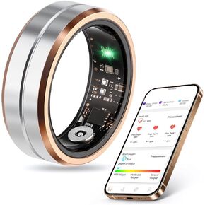Smart Ring for Fitness & Health Tracking,Heart Rate/Blood Oxygen Monitor,5ATM Waterproof,Sleep Analysis, Pedometer-No APP Subscription Compatible with iOS&Android (Rose Gold, 8)