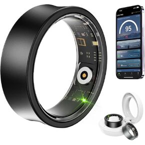 Smart Ring Health Tracker for Women & Men, No App Subscription - Space Aluminum Smart Ring, Tracking Steps, Calories, Sleep Monitor & Heart Rate, Compatible with iOS & Android (Black, 10)
