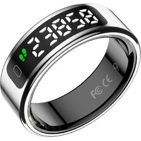 Smart Ring with LED Display Screen,Sleep&Fitness Tracking Wearable for Women/Men,Accurate Monitoring of Pedometer, Heart Rate,Blood Oxygen,No Subscription Required with Wireless Charging (Black, 10)