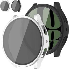 2 Pack Case for Samsung Galaxy Watch 7 Screen Protector 44mm 40mm,Privacy HD Tempered Glass+Hard Bumper Face Cover for Samsung Watch 7 Screen Protector Case 40 44 mm Accessories Men/Women