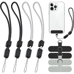 takyu Phone Lanyard Wrist Strap, Adjustable Wristlet Strap for Around The Hand With Tether Tabs Compatible for iPhone Android Smartphones-4PCS Black Grey