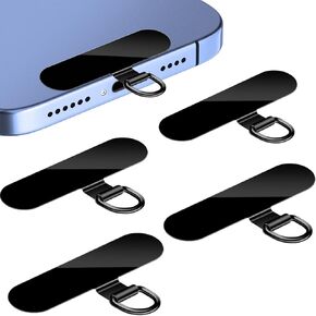 Phone Tether Tab for iPhone, 4 Pack Metal Lanyard Patch, Lanyard Strap Replacement Part for All Full Cellphone Cases (Black)