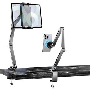 Tablet Stand for Desk, iPad Desk Mount, Magnetic Tablet Holder for Desk, Foldable Phone Arm Mount with 360° Adjustable Rotatable, Phone Holder iPad Stand Fits for 4.7-15.6" Screen