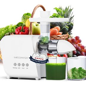 MegaWise Pro 2025 Updated Slow Masticating Juicer, 95% Juice Yield, 2-Speed & 9-Segment Spiral Cold Press, for Vegetables Fruits Nuts, Enhanced Nutrition Better Taste