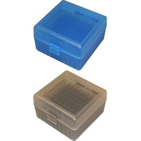MTM 100 Round Rifle Ammo Box 17, 204, 223, 5.56x45, 6x47, Clear Blue & MTM 100 Round Rifle Ammo Box 17, 204, 223, 5.56x45, 6x47, Clear Smoke
