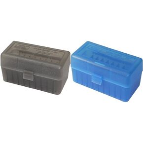 MTM 50 Round Rifle Ammo Boxes 220 Swift 243 308 Win Gray and Blue