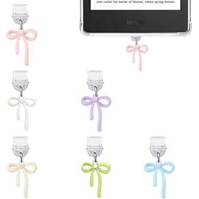 6Pcs Charms for Kindle, Bow Dust Plug Charm Compatible with Kindle with Type C Charging Port, Coquette Gift for Book Lover Readers Men Women Teachers Students, Accessories for Kindle