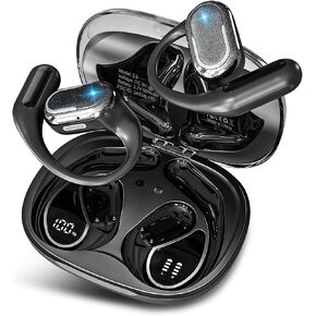 Bluetooth 5.4 Headphones True Wireless Stereo Earbuds 40H Playtime LED Power Display Earphones with lPX5 Waterproof Open Ear Buds for Sporting, Working, Studying Black