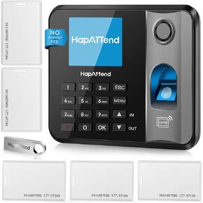 Time Clock Bundle with 15 RFID Cards, 0 Monthly Fees Standalone Biometric Time Attendance Punch Machine with Fingerprint, RFID and PIN