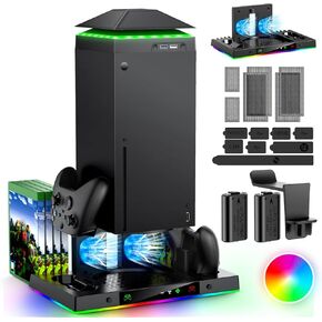 MENEEA Upgrade Cooling Fan & Dual Charging Stand for Xbox Series X Console & Controller,Cooling Fan Dust Proof for Xbox Series X Console with Colorful Light Strip