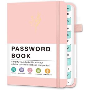 Simplified Password Book with Alphabetical Tabs, Hardcover Password Keeper Book for Seniors, Undated Password Notebook Organized for Website Internet Address Website Login Detail, 4.3"x5.7", Black
