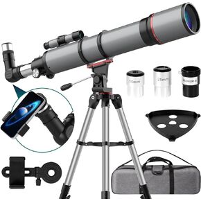 Telescope for Adults High Powered - Aurosports 90mm Aperture 800mm Refractor Telescope for Beginners - Portable Astronomy Telescopes with Phone Adapter Adjustable Tripod Carrying Bag