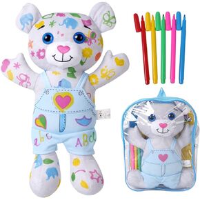 Coloring Plush Toy with 5 Washable Markers for Little Girls Doodle Dolls for Kids Ages 4-6 Birthday (Pink Bear)