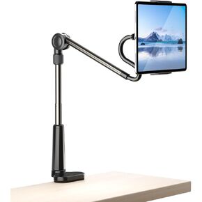 Desk Tablet Holder for iPad Pro, No Stiff Easy Adjust Arm Phone and Tablet Stand for Bed, Ereader Accessories Compatible with Kindle iPhone, iPad Pro/Mini/Air, Smartphones