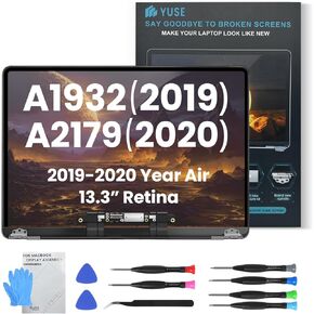 YUSE A2179 2020/A1932 2019 Screen Replacement 13.3“ for MacBook Air 13-inch Retina LCD (Model: EMC 3302 EMC 3184 MVFH2 MVFJ2 MWTJ2 MWH22) 2560x1600 A Full LED LCD Display Assembly (Silver)