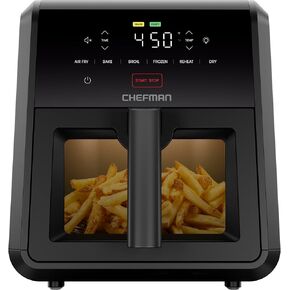 Chefman Air Fryer TurboFry 7-Qt, 6-in-1 High-Powered 450°F Cooking for Crispier Results, Compact Space-Saving Design, Air Fry, Bake, Broil, Reheat, Dehydrate, Defrost, Fast & Even Cooking – Black
