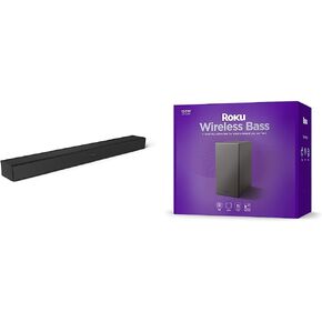 Roku TV Wireless Soundbar 2023 | Soundbar Exclusively for RokuTV with Enhanced Stereo Sound, Clear Dialogue, and Simple Wireless Setup,Black and Roku Wireless Bass | Slim Subwoofer Streambar, Streambar Pro Wireless Speakers,Black