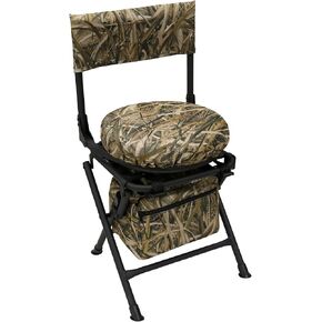 MDSTOP 360 Degree Swivel Hunting Chair for Ground Blinds, Folding Hunting Seat, Fishing Chair, Lightweight, Portable, Padded Cushion for Dove Deer Hunting, Fishing, Camping(Pine Needle Camo)