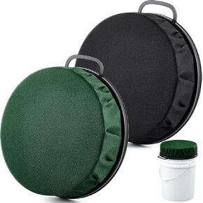 2 Pcs Thickened 5 Gallon Bucket Seat Lid 360 Degree Swivel Bucket Lid with Padded Top 3.94 Inch Thick Spin Ice Fishing Seat Cushion for Hunting Fishing Gardening Camping, Black Green