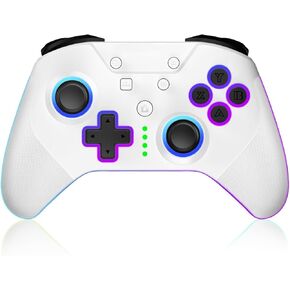 BUERTT Xbox One Controller,Xbox Controller Wireless for Xbox One, Xbox Series X/S,2.4GHz RGB LED Light Wireless Xbox Controller With 3.5mm Headphone Jack,White