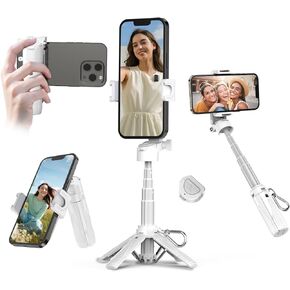 T26 Mini Selfie Stick Tripod with Detachable Remote, 3 in 1 Portable Phone Handle Grip with 2 Cold Shoes, Short Phone Tripod for Vlog Livestreaming Photography(Black)