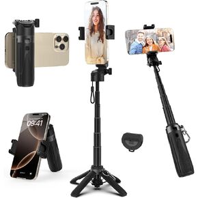 Takerers Portable Selfie Stick Tripod with Remote【Pocket Size】 4-in-1 Extendable Cell Phone Tripod【360° Rotation】 Mini Selfie Stick for iPhone Android Phone Holder for Video Recording Live Streaming