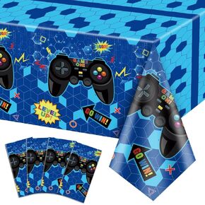 4 Pcs Video Game Party Tablecloths, 51" x 86" Plastic Disposable Table Covers Blue Gaming Birthday Party Decorations for Boys Kids' Teens Party Supplies (Green, 51'' x 86'')