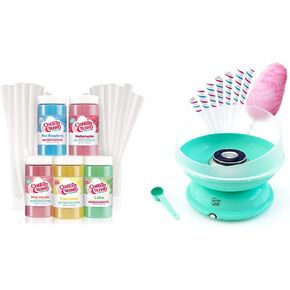 Cotton Candy Express Teal Cotton Candy Machine For Home Use with 5 Flavor Fun Pack Featuring Lime, Blue Raspberry, Pink Vanilla, Watermelon & Pina Colada Floss Sugars