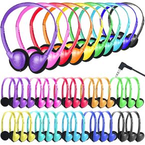 Kids Headphones Bulk 25 Pack for School Students Children Toddler Boys Girls Teen Adult Wholesale Wired Adjustable On Ear Headphones for Classroom 3.5mm Jack Multi Colors
