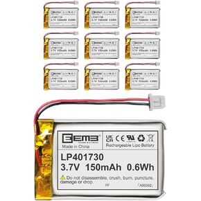 EEMB Lithium Polymer Battery 3.7V 150mAh 401730 Lipo Rechargeable Battery Pack with Wire Molex 1.25mm Connector for Speaker and Wireless Device- Confirm Device & Connector Polarity Before Purchase