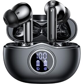 Wireless Earbuds Bluetooth 5.3 Headphones 40 Hrs Playtime with LED Display, Deep Bass Stereo and Noise Cancelling Bluetooth Earbuds HD Mics IPX7 Waterproof Ear Bud for iPhone and Andorid, Black