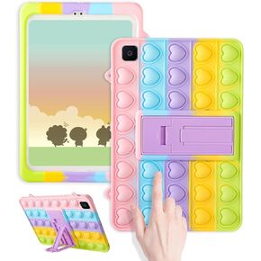 for Samsung Galaxy Tab A7 Lite 8.7 Inch Case Girls Cute Cover Girly Kawaii 3D Rainbow Heart Soft Silicone with Stand Funny Stress-Relief Funda for Galaxy A7 Lite Table Cases 2021