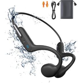Bone Conduction Headphones, Wireless Open-Ear Headphones, Bluetooth 5.3 with Mic - MP3 Play Built-in 32GB Memory, IPX8 Waterproof Sports Headphones for Gym Workout Swimming Running Cycling, Black